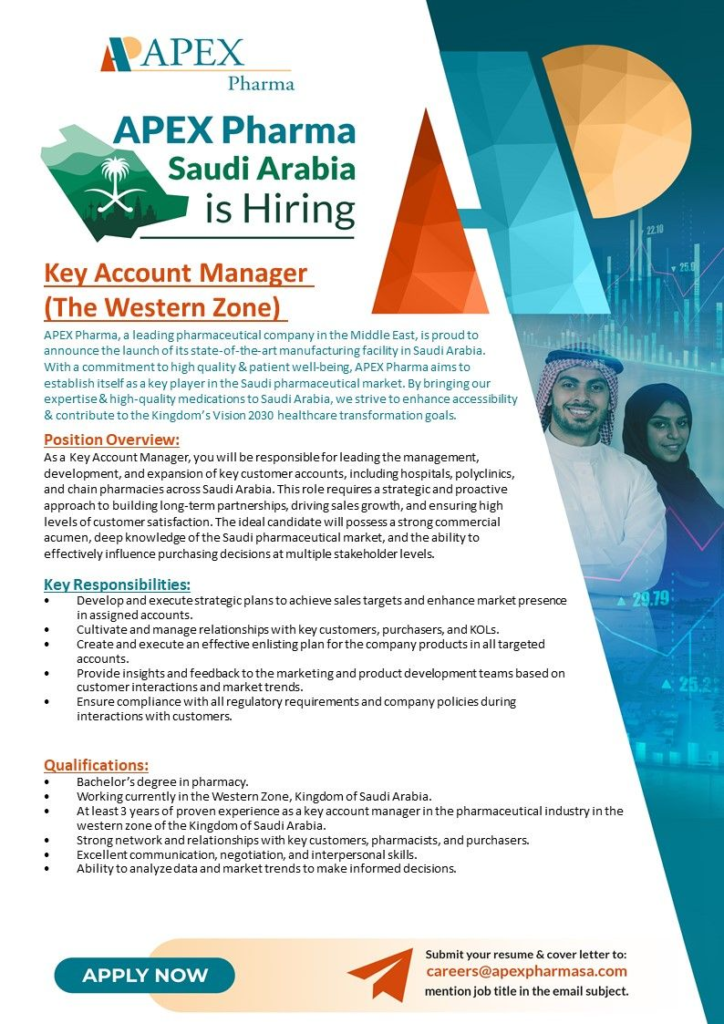 APEX Pharma Is Hiring for Key Account Manager (Western Zone) in Saudi Arabia