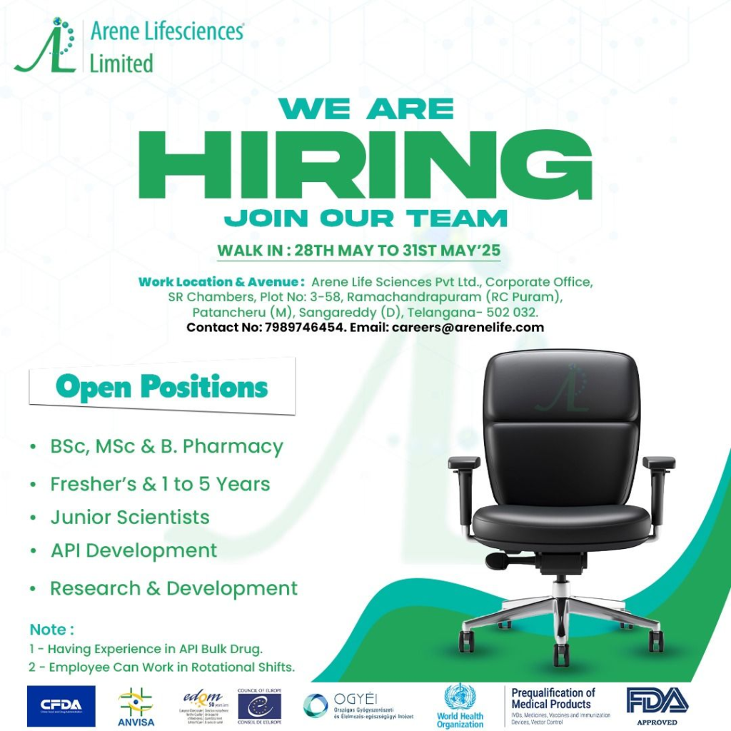Arene Lifesciences Limited Walk-In Drive for Junior Scientists on 28th-31st May
