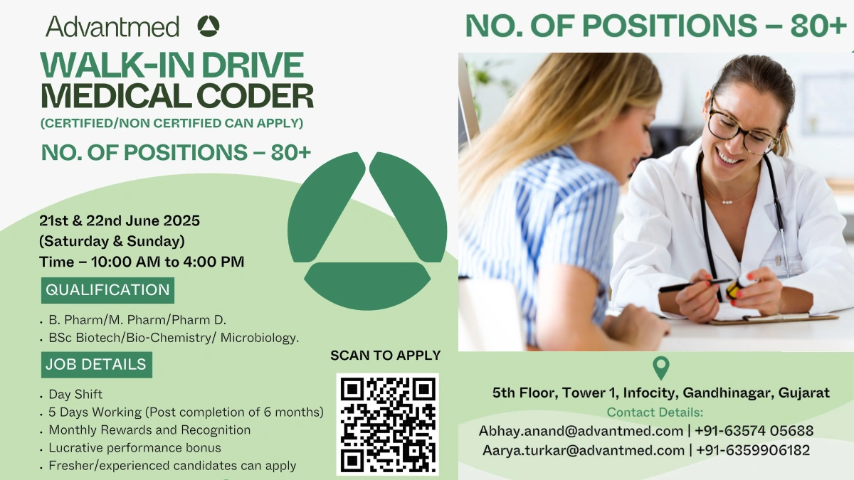 80+ Job Openings @ Advantmed India LLP Walk-In Drive for Medical Coders on 21st & 22nd June (0–5 Years Exp)