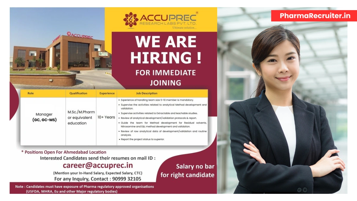 Accuprec Research Labs - Urgent Hiring for Manager (GC, GC-MS) Opportunity in Ahmedabad