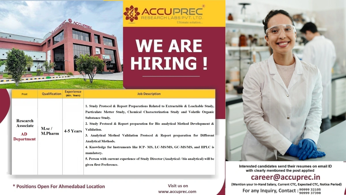 Accuprec Research Labs Walk-In Interview for Research Associate – Analytical Development (AD)