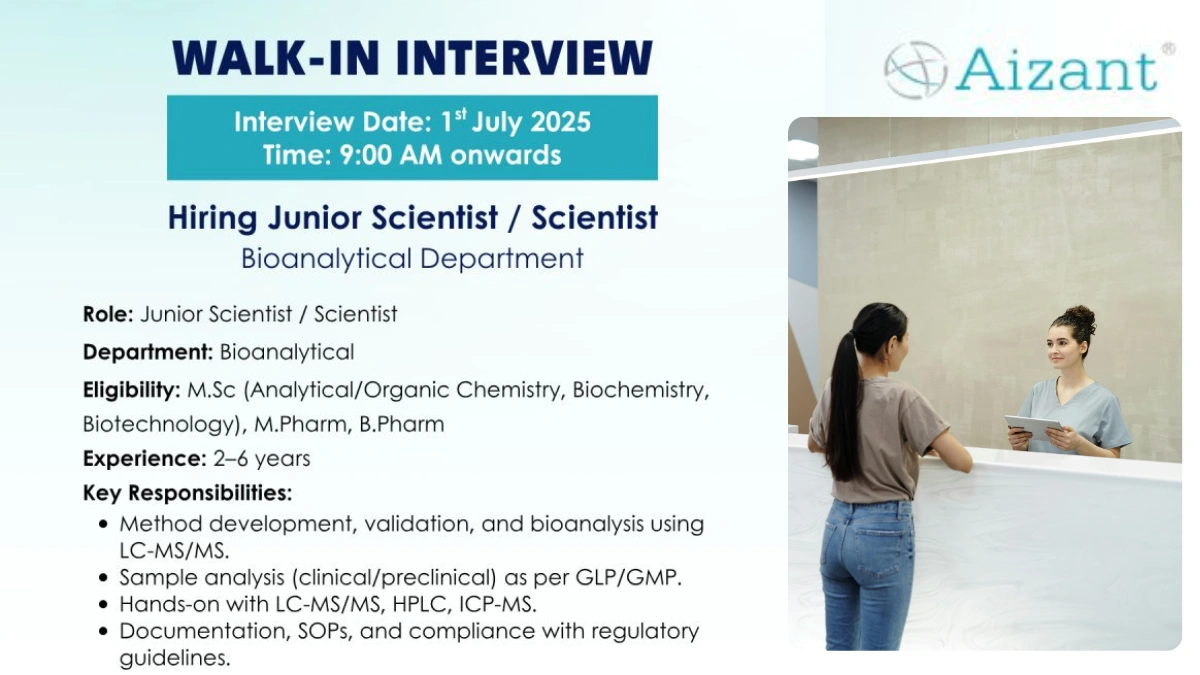 Aizant Walk-In Drive for Bioanalytical Department on 1st July