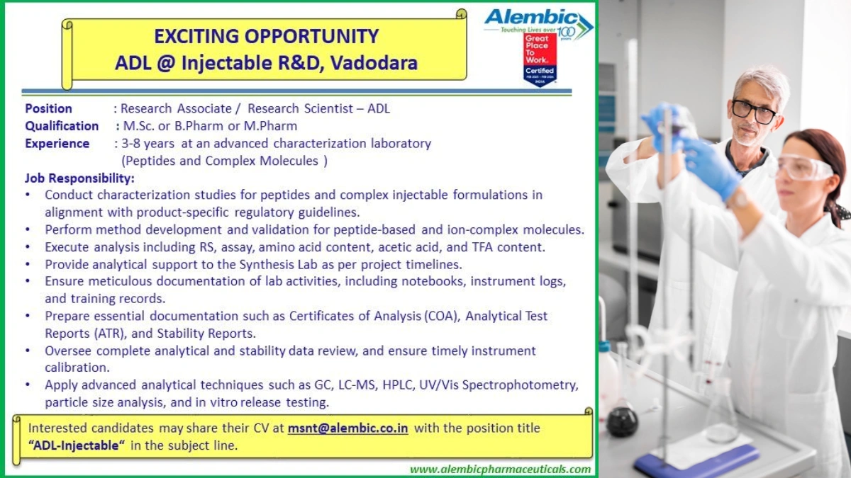 Alembic Pharmaceuticals is Hiring for ADL Roles in Injectable R&D