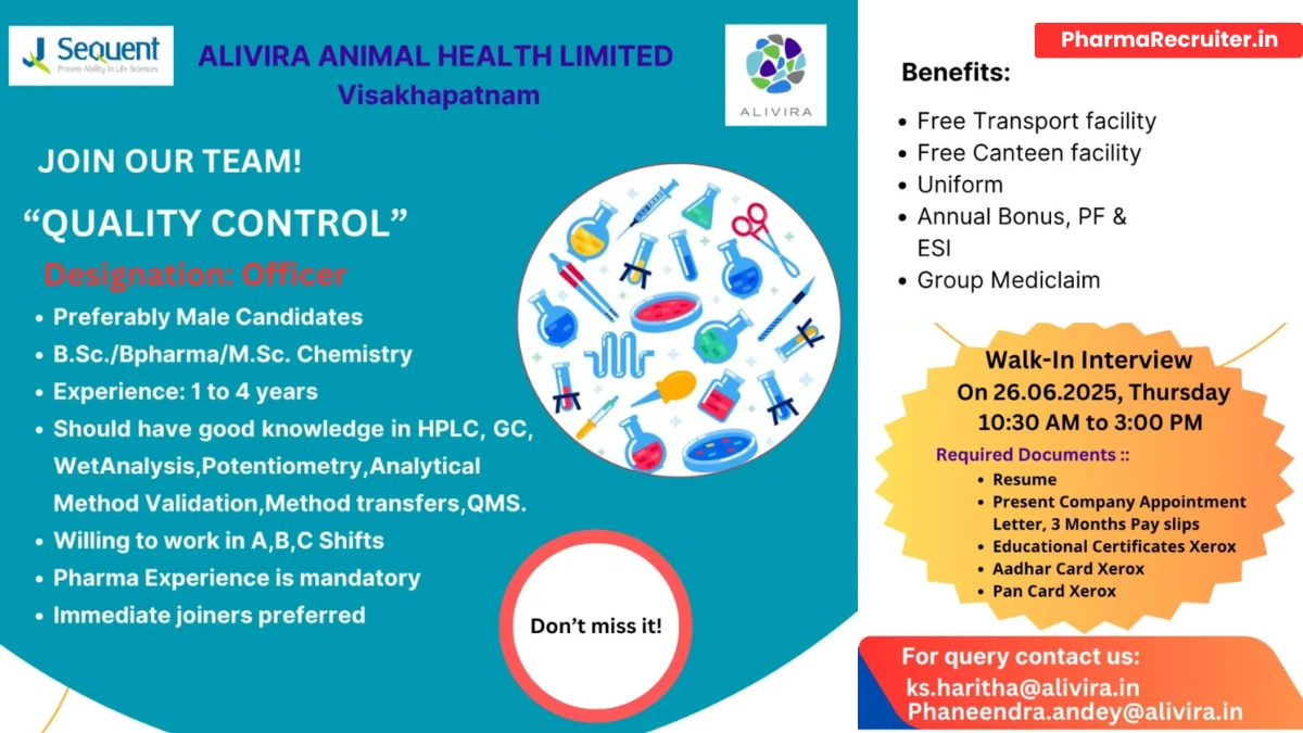 Alivira Animal Health Walk-In Drive for Quality Control on 26th June