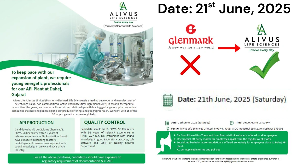 Alivus Life Sciences Walk-In Interview for API Production and QC Roles