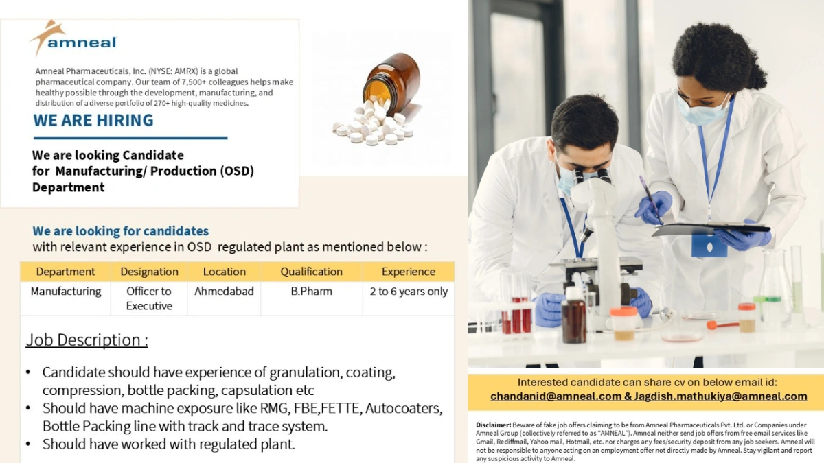 Amneal Pharmaceuticals - Job Openings for Manufacturing Roles