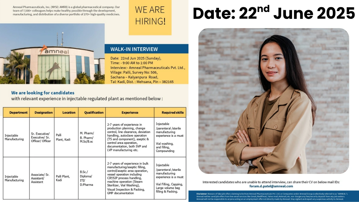 Amneal Pharmaceuticals Walk-In Interview for Injectable Manufacturing