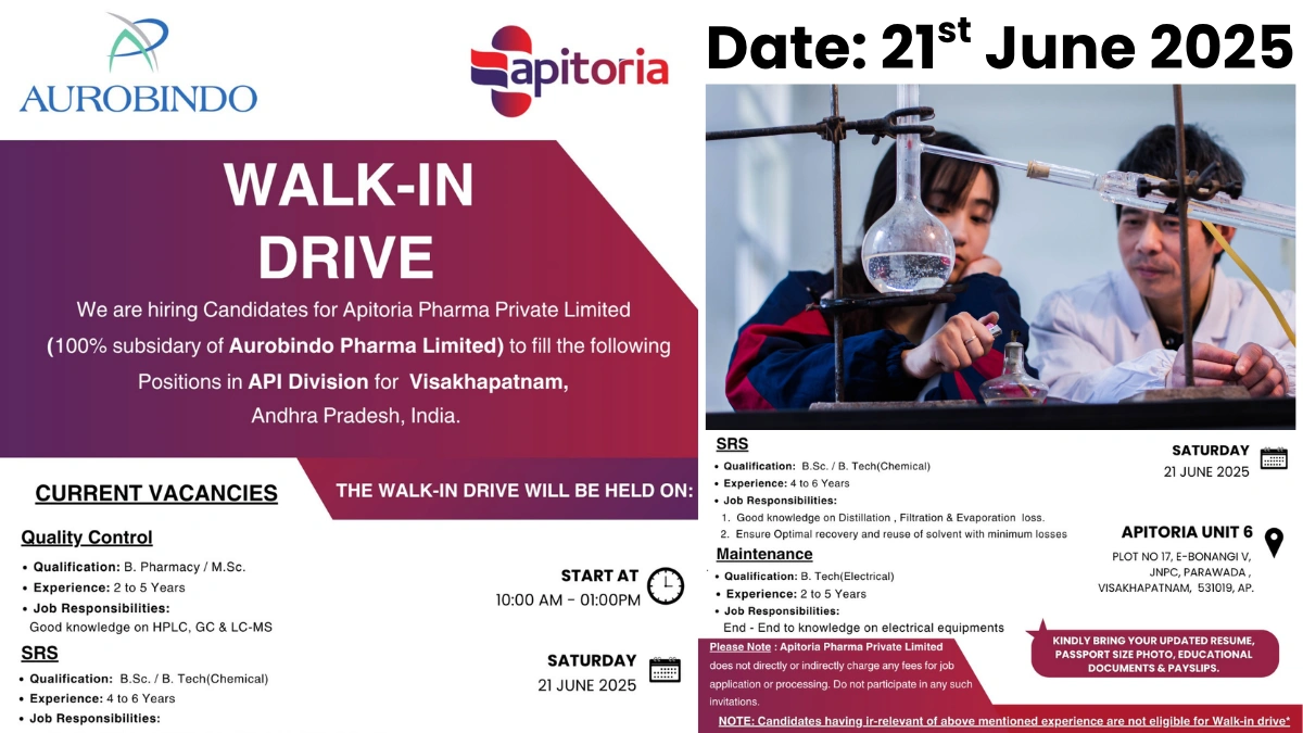 Apitoria Pharma Walk-In Drive for API Division in Visakhapatnam