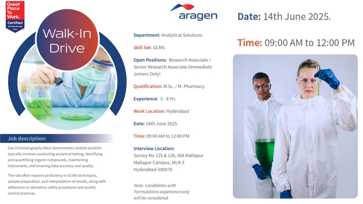 Aragen Life Sciences Walk-In Interview for Research Associates & Sr. Research Associates