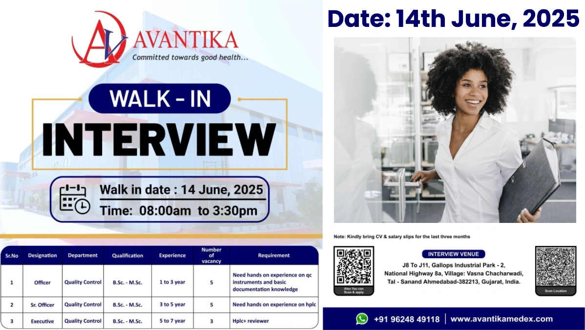 Avantika Medex Walk-In Interview for Quality Control Jobs in Ahmedabad