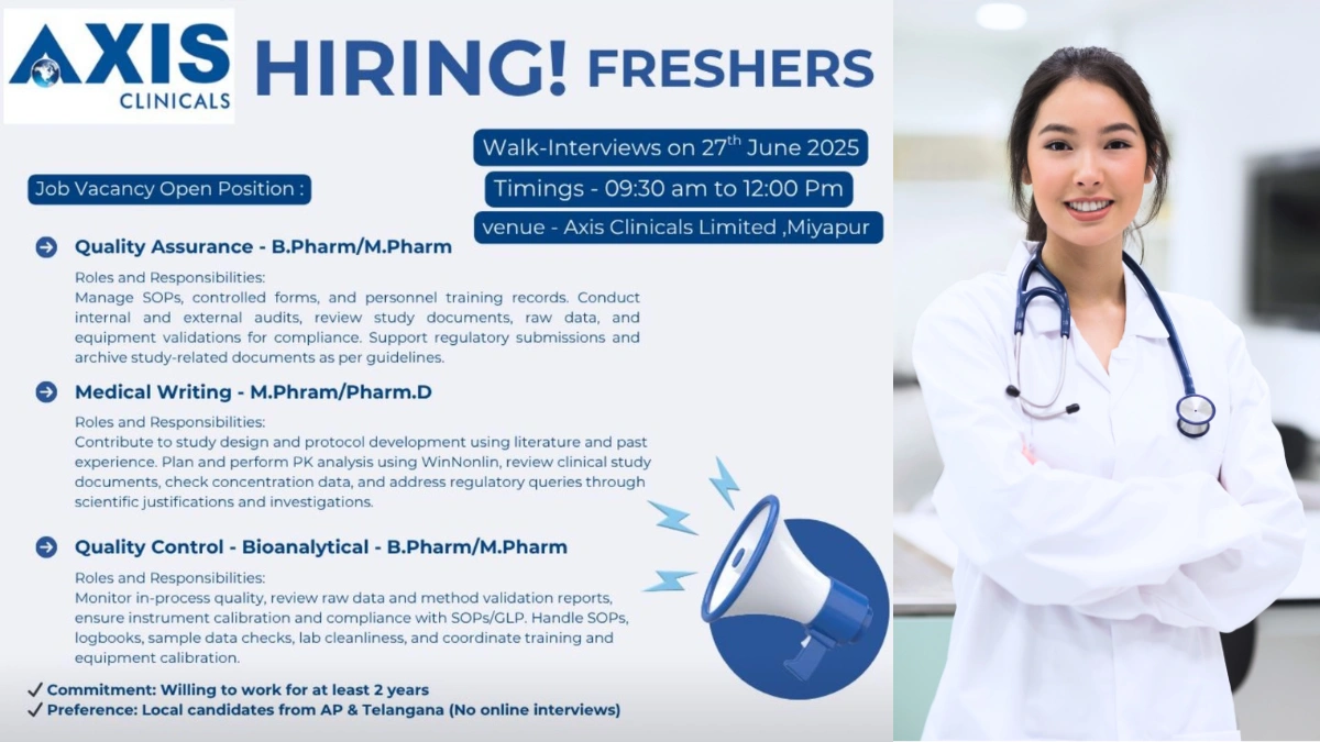 Axis Clinicals Walk-in Interviews for Freshers in Clinicals