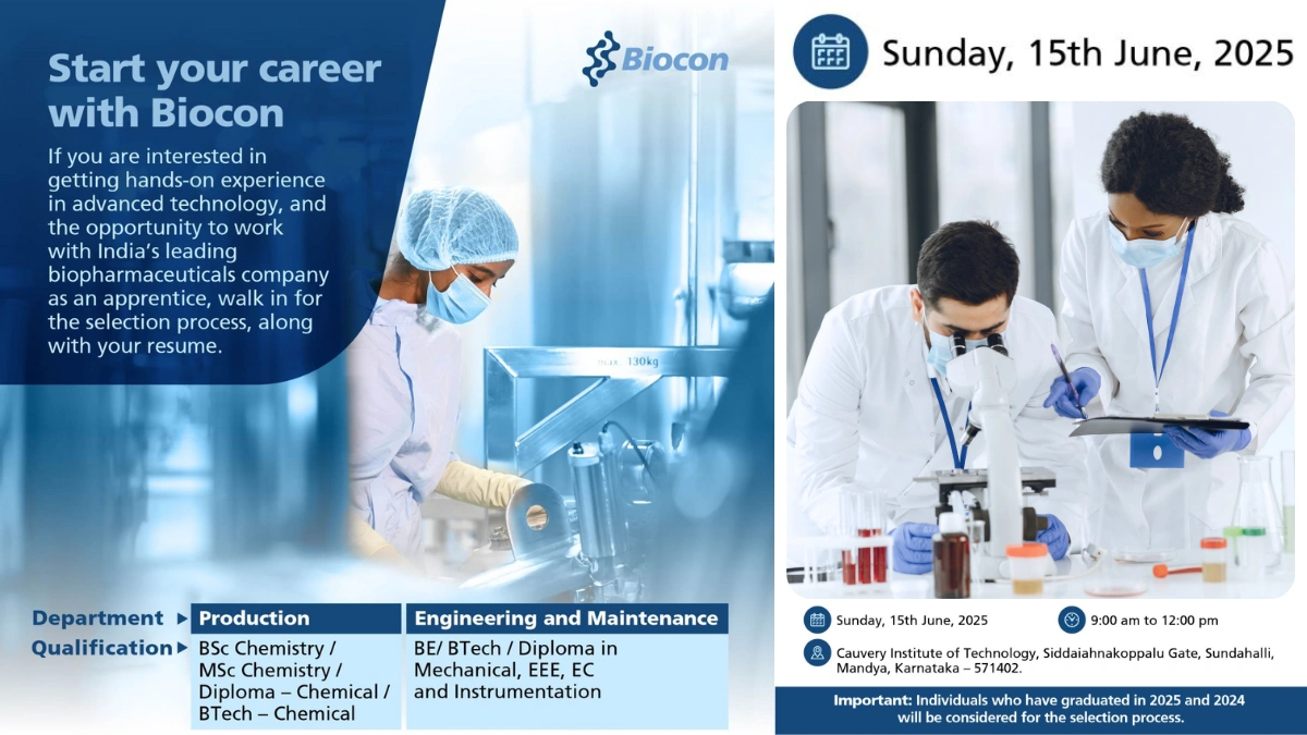 Biocon Walk-In Interview for Apprentice Roles