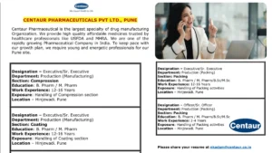 Centaur Pharmaceuticals Hiring for Production Roles in Hinjewadi, Pune - 2025
