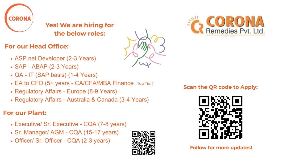 Corona Remedies - Job Openings for Multiple Positions