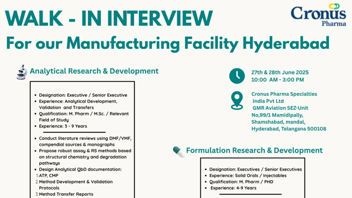 Cronus Pharma Walk-In Drive for Hyderabad Manufacturing Facility
