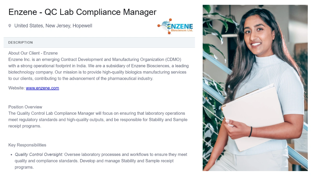 Enzene Inc. is Hiring for QC Lab Compliance Manager