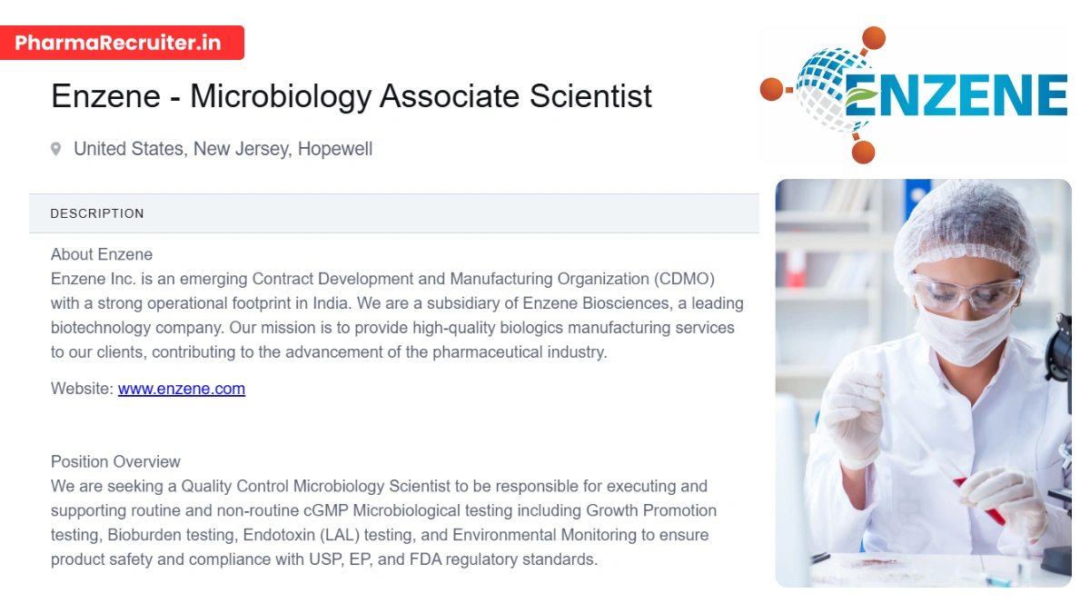 Enzene is Hiring for Microbiology Associate Scientist – 2025