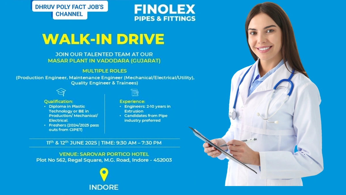 Finolex Pipes & Fittings Walk-In Drive for Multiple Job Openings