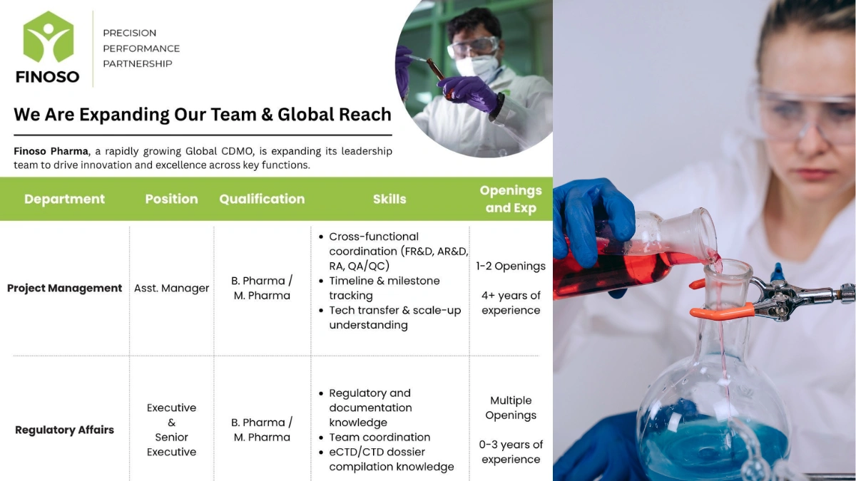 Finoso Pharma - Job Openings for Project Management & Regulatory Affairs