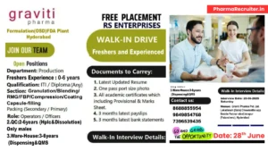 Freshers Jobs @ Graviti Pharma Walk-In Drive for Production, QC, and Warehouse Roles on 28th June