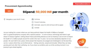 GSK Hiring for Procurement Apprenticeship in Bengaluru – ₹50,000 per month