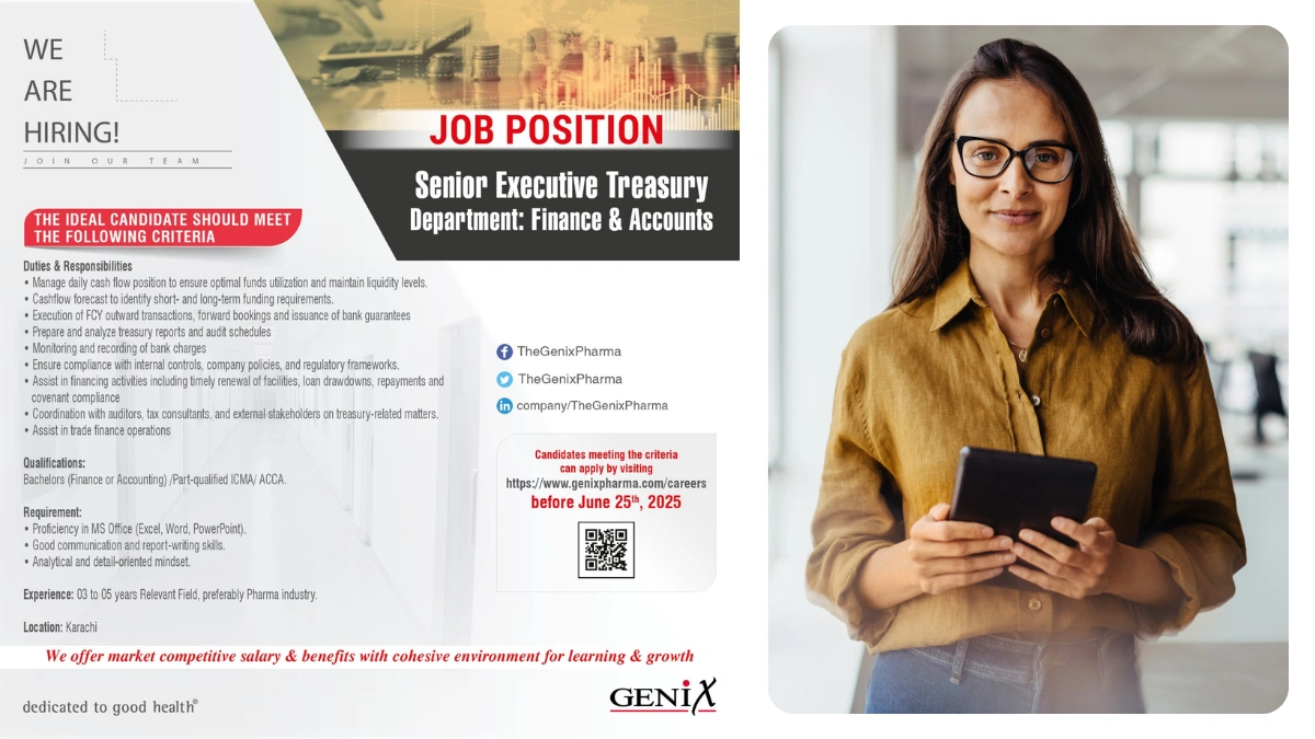 Genix Pharma is Hiring for Senior Executive Treasury