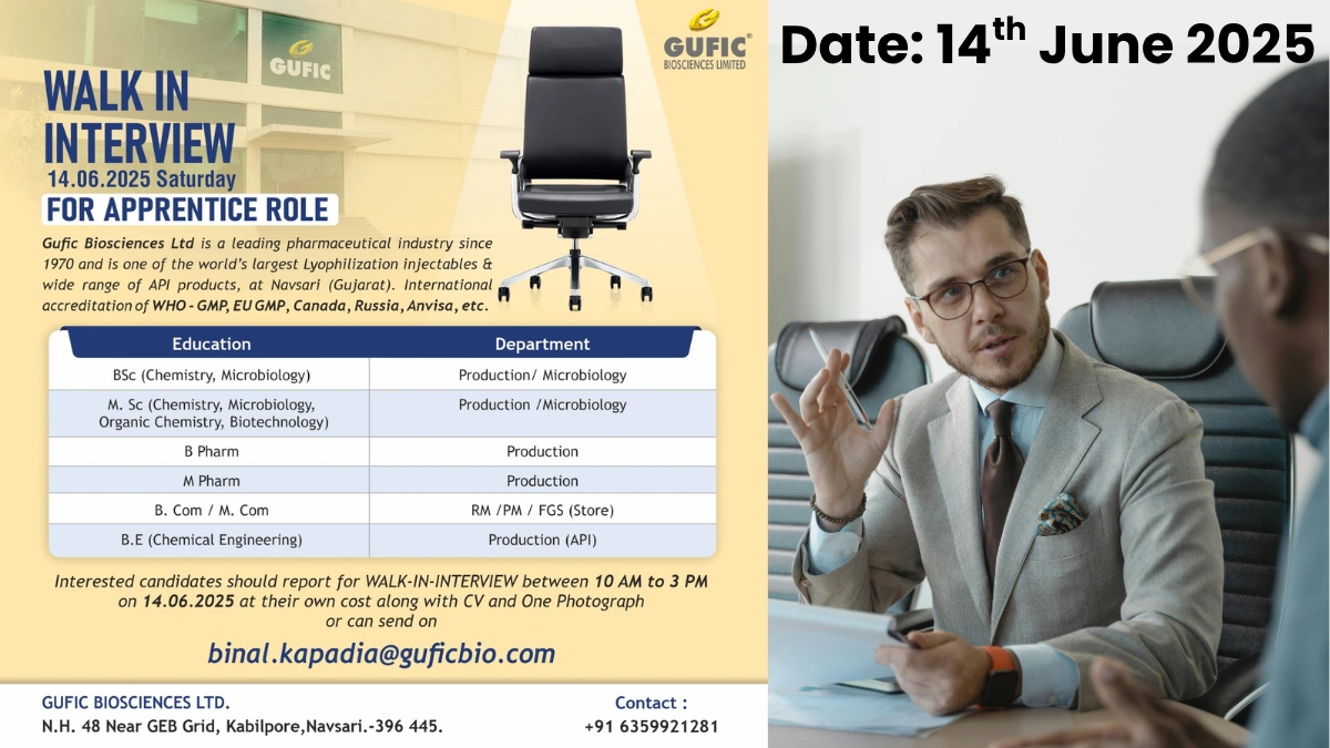 Gufic Biosciences Walk-In Interview for Apprentices