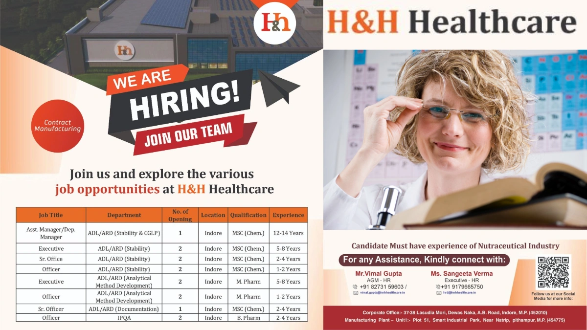 H&H Healthcare - Job Openings in ADL, ARD and IPQA Departments