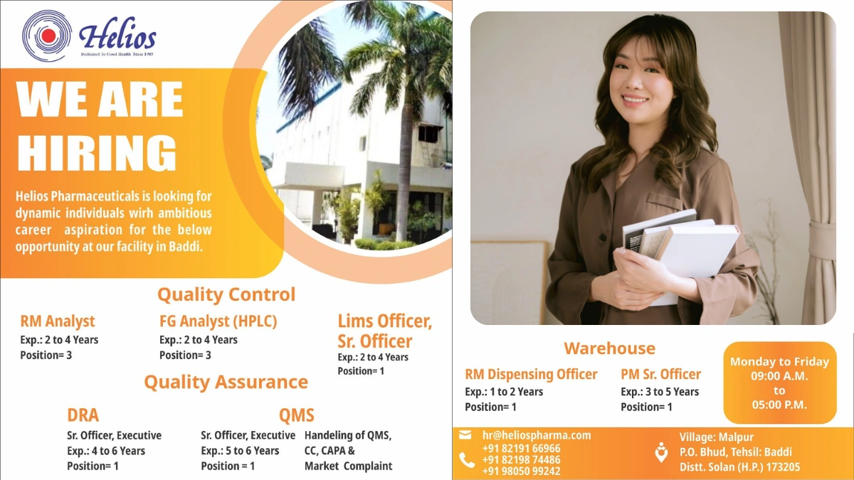 Helios Pharmaceuticals - Job Openings for Quality Control, Quality Assurance & Drug Regulatory Affairs (DRA)