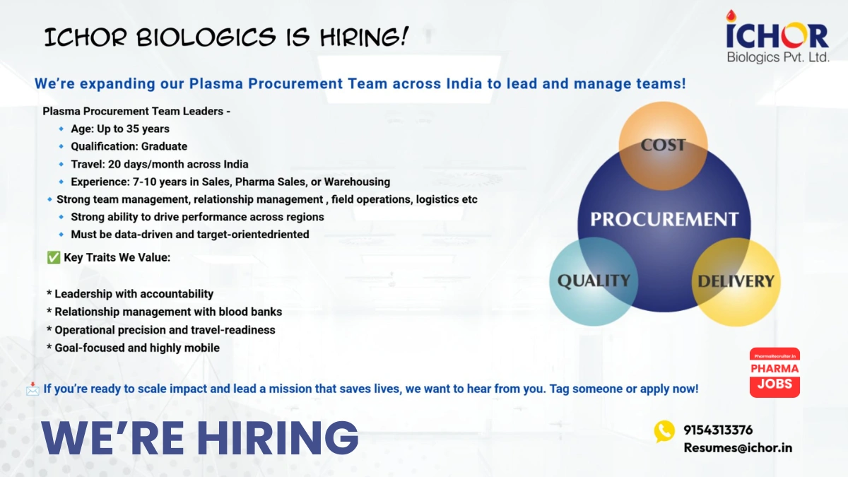 Ichor Biologics Walk-In Interview for Plasma Procurement Team Leaders