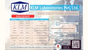 KLM Laboratories Walk-In Drive for Quality Assurance, Production, Engineering, Packing & Development, Regulatory Affairs, R&D