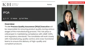 Kimirica Hunter International Is Hiring IPQA Executive in Indore