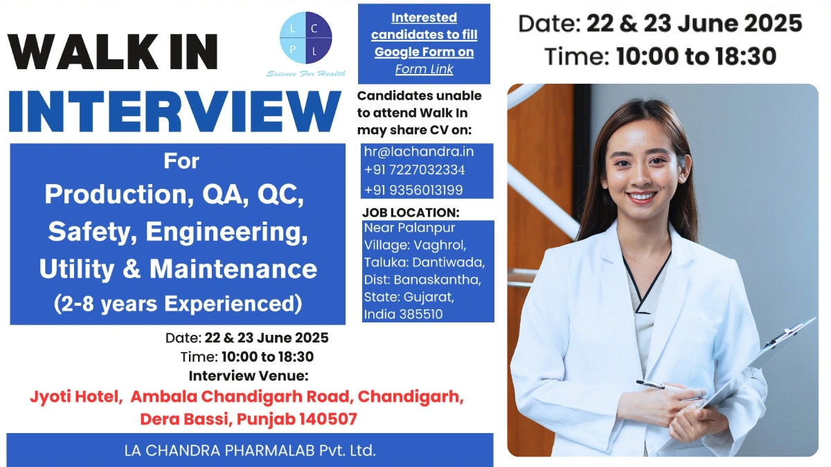 LA Chandra Pharmalab Walk-In Interview for Pharmaceutical Jobs in Chandigarh