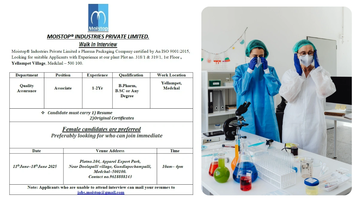 Moistop Industries Private Limited Walk-In Interview for Quality Assurance Associate