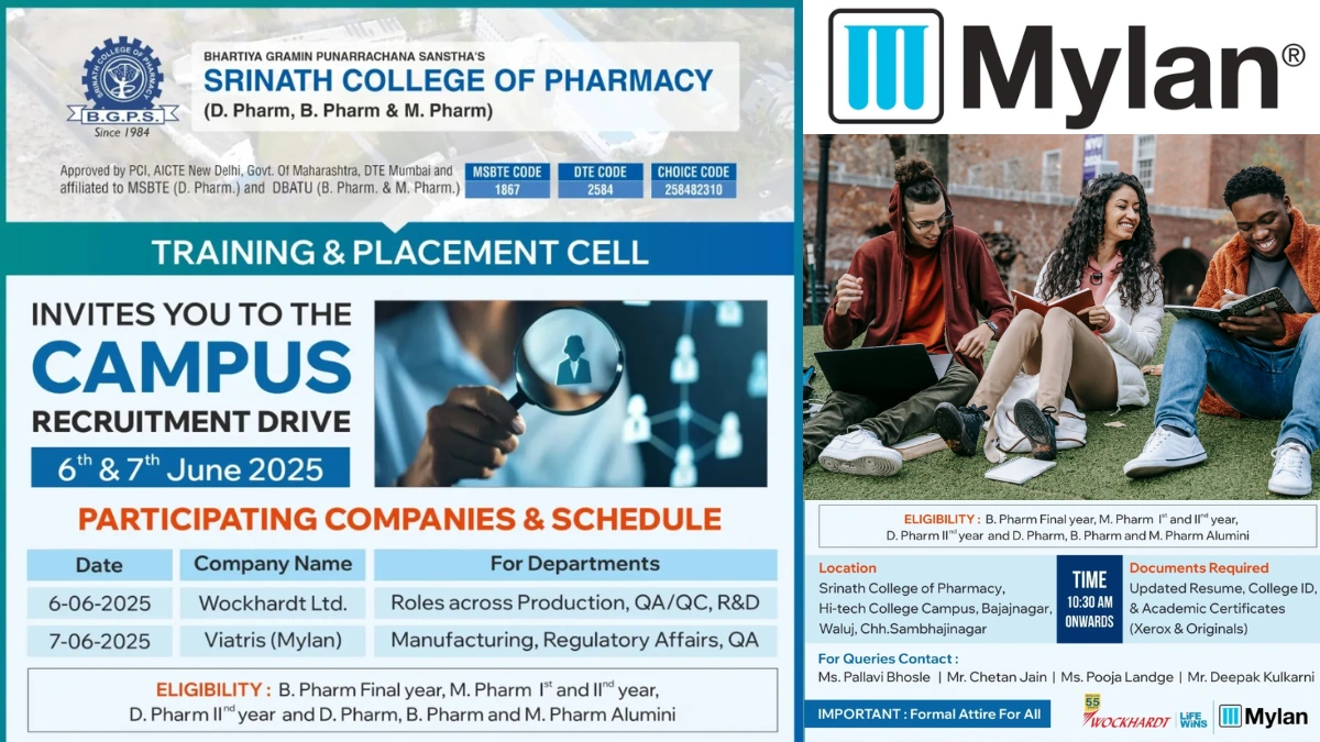 Mylan x Wockhardt Ltd – Campus Drive for FRESHERS in Production, QA, QC, RA, R&D and Manufacturing Departments