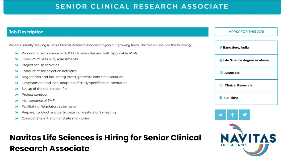 Navitas Life Sciences is Hiring for Senior Clinical Research Associate