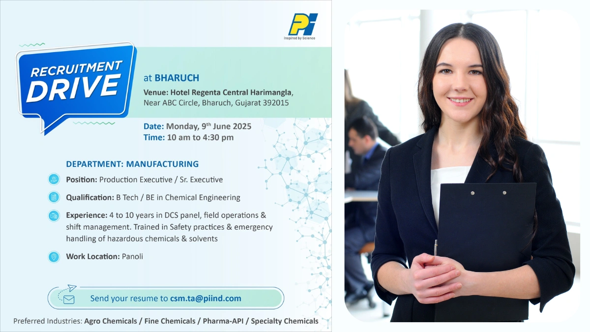 PI Industries Recruitment Drive for Production Executive Jobs in Bharuch