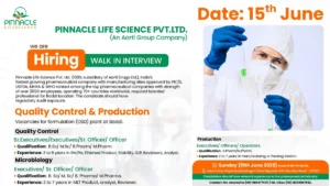 Pinnacle Life Science Walk-In Interview for Production, Quality Control & Microbiology