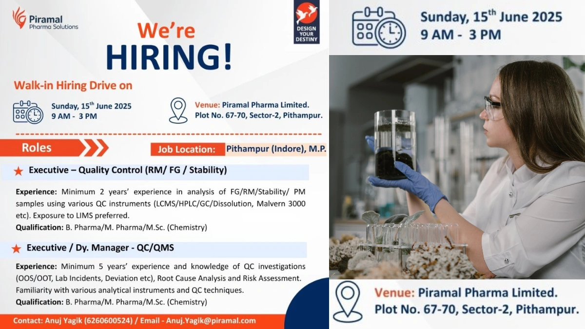 Piramal Pharma Solutions Walk-In Interview for Quality Control in Pithampur