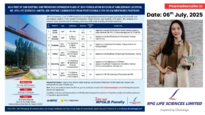 RPG Life Sciences Walk-In Drive for Quality, Production, Packing, Engineering, and Stores Roles – July 6, 2025