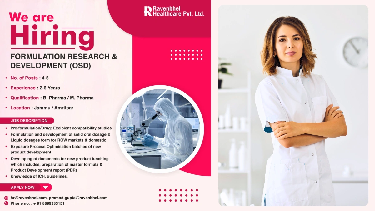 Rathbhee Pvt. Ltd. Hiring for Formulation Research & Development (OSD) Roles