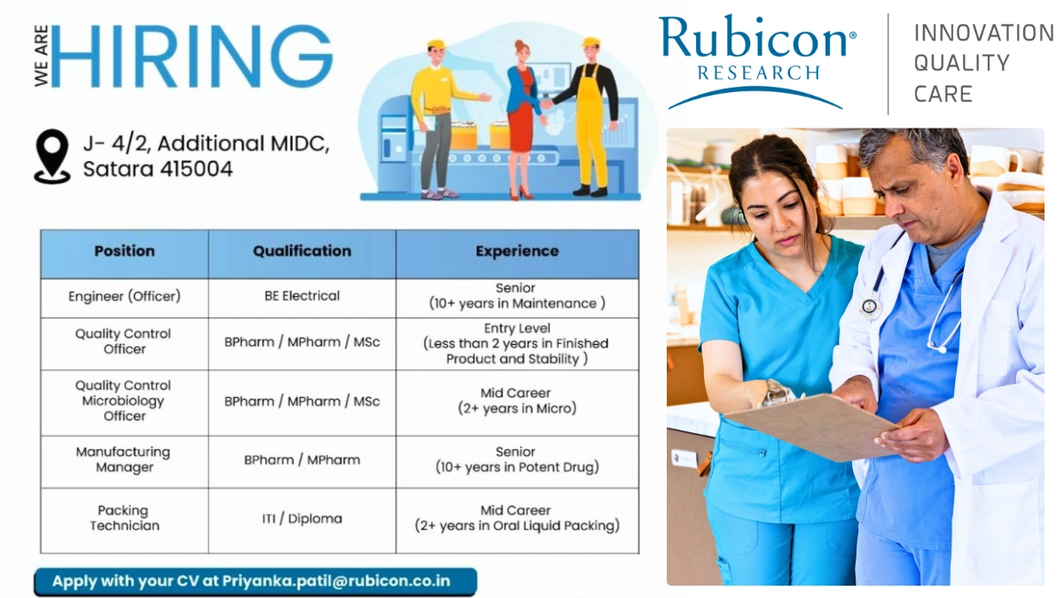 Rubicon Research Is Hiring for Engineer, Quality Control Microbiology Officer in Satara