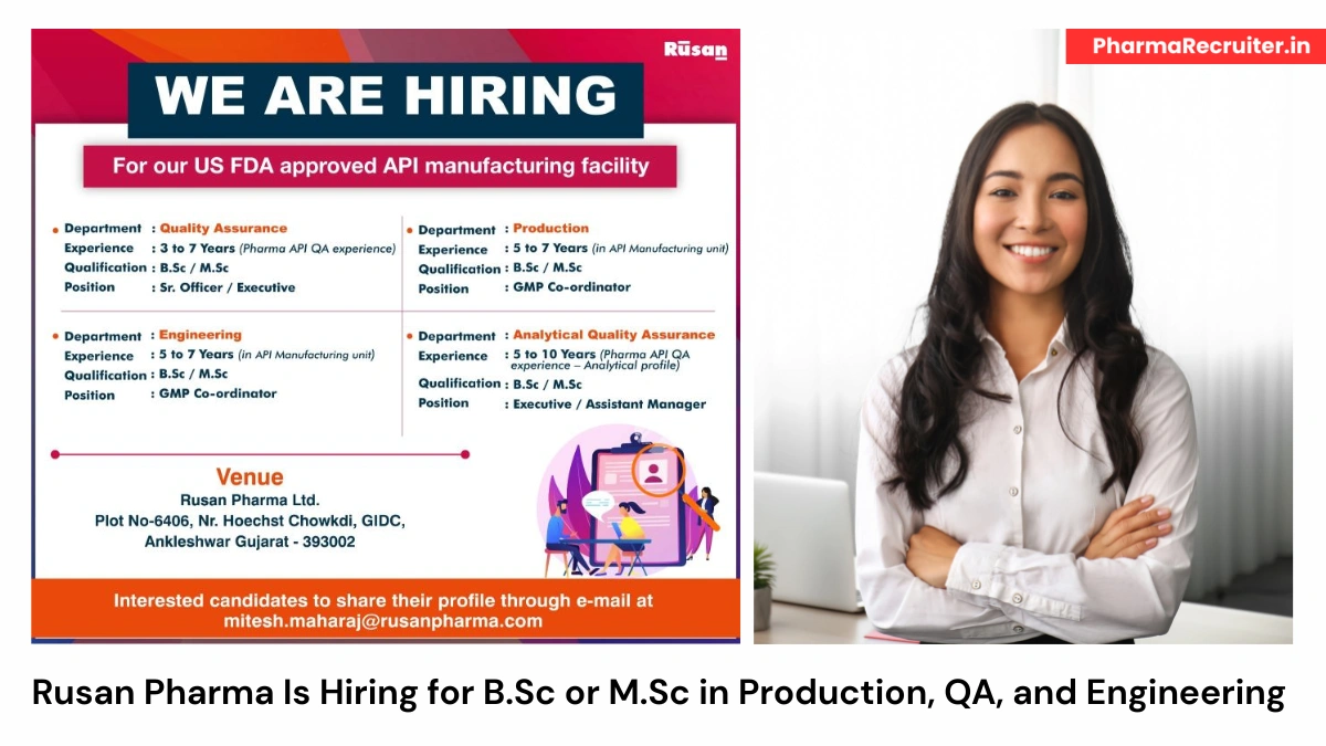Rusan Pharma Is Hiring for B.Sc or M.Sc in Production, QA, and Engineering Roles