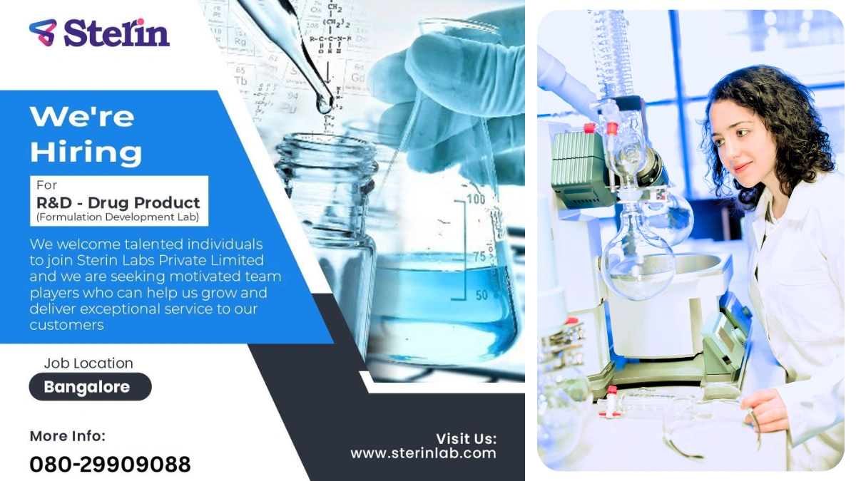 Sterin Labs is Hiring for R&D Drug Product (Formulation Development Lab)