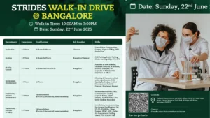 Strides Pharma Science Ltd Walk-In Interview for Multiple Roles in Bangalore