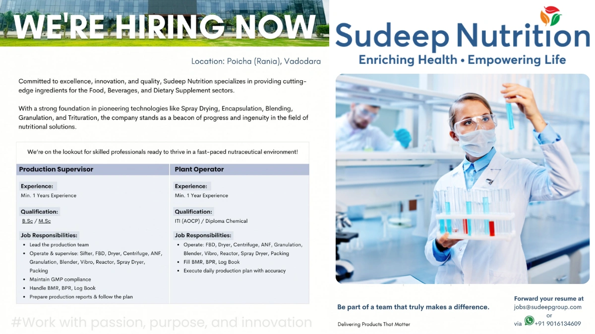 Sudeep Nutrition - Job Openings for Production Roles