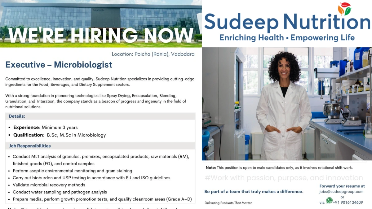 Sudeep Nutrition Walk-In Interview for Executive – Microbiologist on June 2025