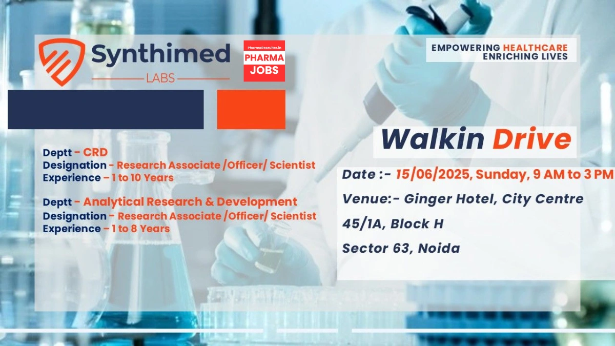 Synthimed Labs Walk-In Drive for Chemical Research Division (CRD) and Analytical Research & Development (ARD)