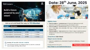 TCS Walk-In Interview for Pharmacovigilance Roles on 28th June