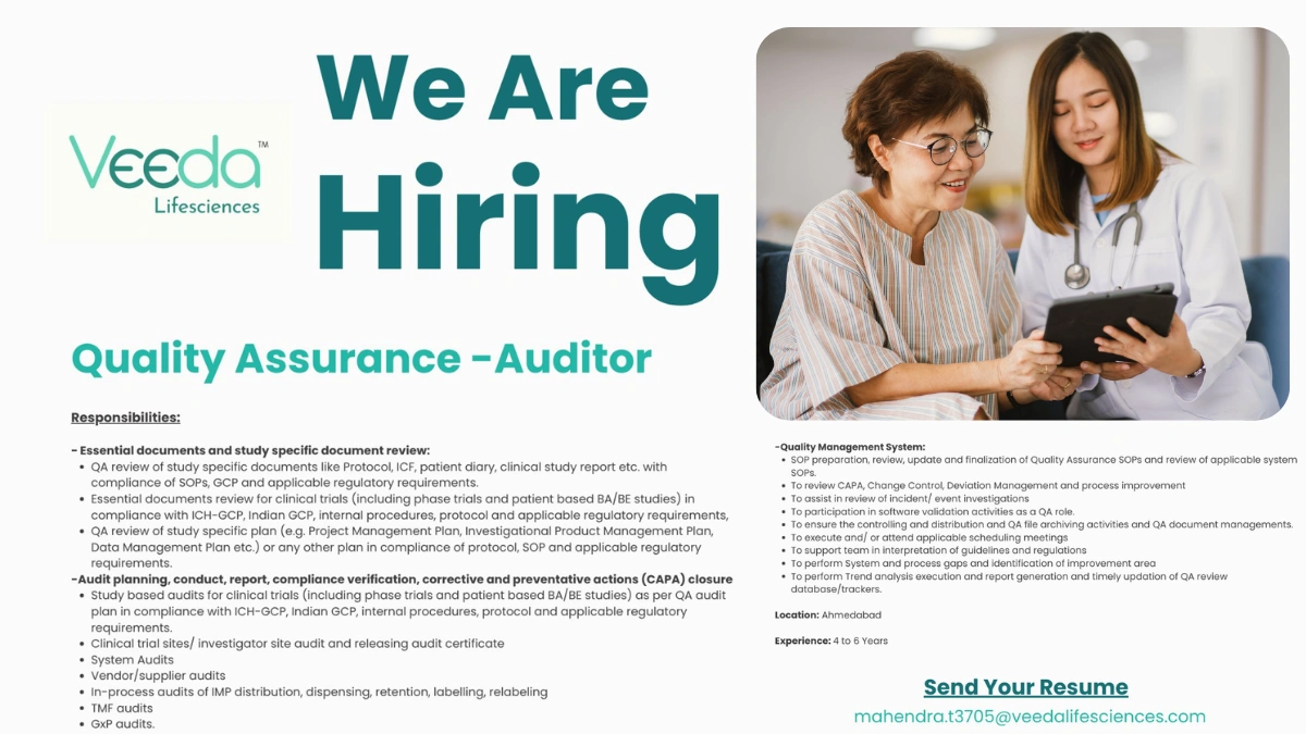 Veeda Lifesciences Hiring for Quality Assurance Auditor in Ahmedabad - 2025